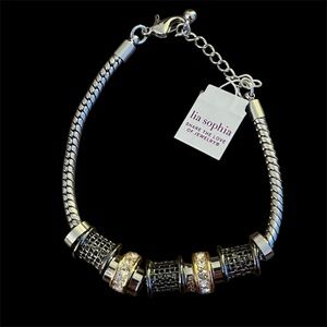 NWT Lia Sophia Silver and Gold Beaded Crystal OFF THE GRID Retired Bracelet